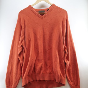 LYLE&SCOTT SCOTLAND MENS SZ L V-NECK ORANGE COMBED‎ COTTON PULLOVER SWEATER